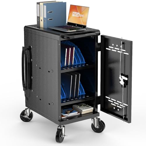 16-Device Charging Cart with Power Strip, Black Charging Station for Chromebooks, Laptops & Tablets up to 14”, Classroom Charging Cabinet with Cable Management & Accessory Storage - size: 16 Tablet/Chromebook