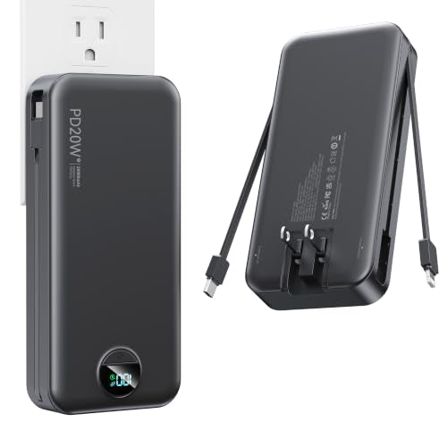 Nusyddy Portable Charger 20000mAh Fast Charging w/Built-in Wall Plug Black | PD20W Fast Charging, High Capacity, LED Display, Charge 5 Devices at once, TSA Approved, Compatible with iPhone/Samsung - color: Jet Black