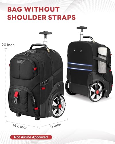 MATEIN Rolling Bag with Wheels, 17 Inch Laptop Roller Backpack for Adults | Extra Large Wheeled Bag with Anti Theft Lock & Sturdy Handle, Water Resistant Carry On Luggage for Teacher Work Travel Men - color: Black