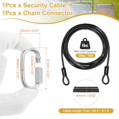 PATIKIL Security Cable Lock (5/32" Dia 8.2ft, Black) Vinyl Coated 304 Stainless Steel Double Loop Flexible Wire Rope Safety Cable with Quick Links Locking Connectors - color: Black, size: 5/32" x 8.2ft