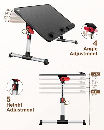 SAIJI Laptop Bed Tray Table, Adjustable Home Office Standing Desk Portable Lightweight Foldable Lap Desk for Sofa Couch Floor Working Studying Reading Writing Eating,Fit Up to 17" Laptop(Large，Black) | Adjustable Standing Desk Foldable for Sofa Couch Floo