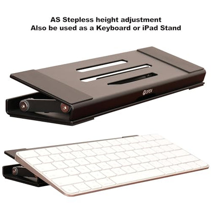 Aluminum Fold & Laptop Riser Stand 3-in-1 Adjustable, Foldable Cooling Stand with Integrated Storage Box, Ruler and Ultra-Slim Portable Design for MacBook, Tablet, Ipad, Keyboard and All Laptop - color: Black