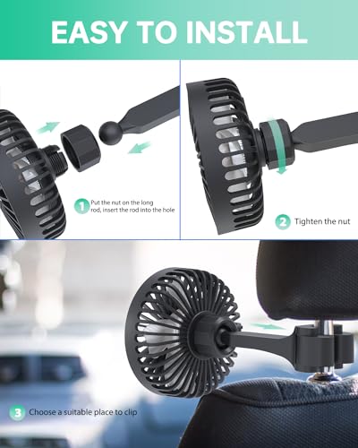 TriPole Car Fan for Rear Seat USB Powered Powerful 3 Speed 5V Fan with Adjustable Clip for Vehicles SUV RV