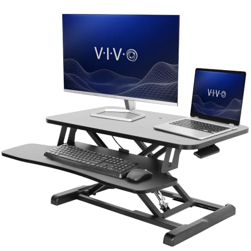 VIVO 28 inch Desk Converter, K Series, Height Adjustable Sit to Stand Riser, Dual Monitor and Laptop Workstation with Keyboard Tray, Black, DESK-V028KB - color: Black, size: 28"