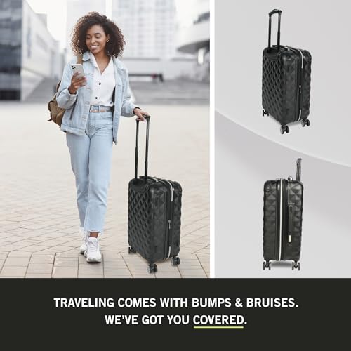 Kenneth Cole REACTION Diamond Tower Collection Lightweight Hardside Expandable 8-Wheel Spinner Travel Luggage, Black, 24-Inch Checked - color: Black, size: 24-Inch Checked