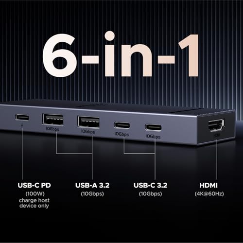 UGREEN Revodok Pro USB-C Hub 6 in 1 10Gbps 4K 60Hz HDMI, 100W Power Delivery for MacBook Neo/Pro/Air, iPad Pro, Thinkpad Rog Ally and More.