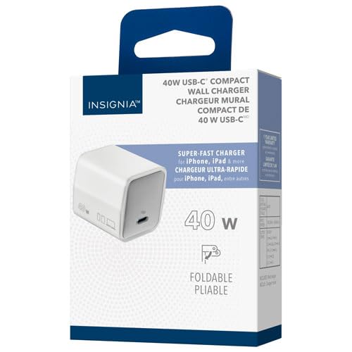INSIGNIA USB Cables, 20Gbps High-Speed Charging & Data Sync, Braided Nylon, Compatible with MacBook, Laptop, iPhone, iPad, Android (Accessories, 40W USB-C Wall Accessory (WHT)) - color: 40W USB-C Wall Accessory (WHT), style: Accessories