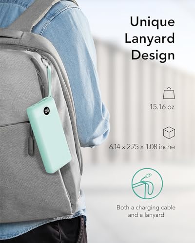 VRURC Portable Charger 20000mAh, Built-in Cables Fast Charging Power Bank, PD QC 3.0 Travel Essentials Battery Pack, 4 Output & 2 Input Phone Charger for iPhone, Samsung, Android - color: Green