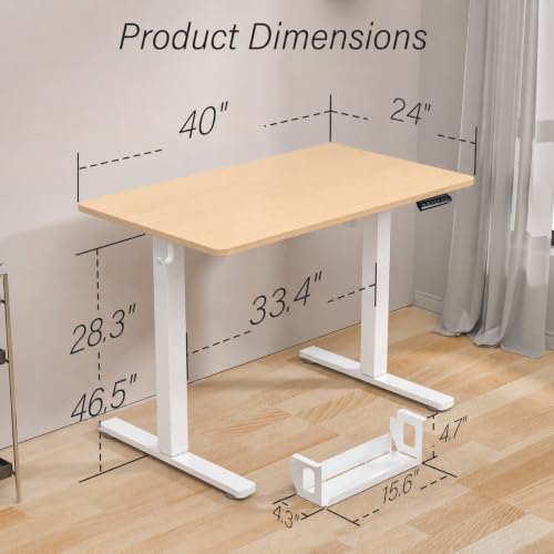 Kingant Standing Desk, 40x24 Inch Electric Height Adjustable Computer Desk | Ergonomic Small Sit Stand Desk Rising Desks for Home Office Stand Up Desk Computer Workstation with Cable Management - color: Natural, size: 40" x 24"