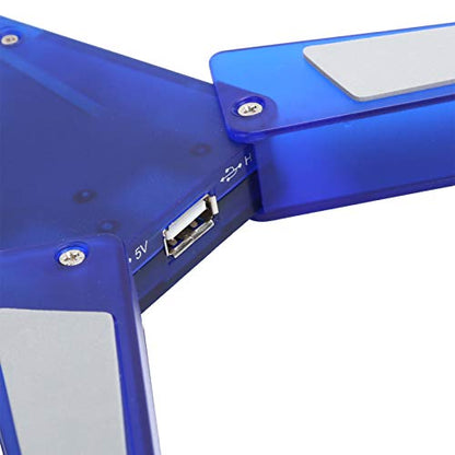 Laptop Cooling Pad Fan, Blue | Transparent Single Blue LED Light, 2.0 USB HUB, Portable Foldable DR-2008H, Sturdy Durable ABS Material
