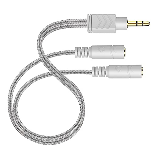 Headphone Splitter, 3.5mm Stereo 2-Way Audio Cable - 20CM / Gray | Stereo Audio Sound, Dual Headphone and Speaker Audio Output, Compatible with iPhone, iPad, Laptops, Tablets, 3.5mm devices - color: Shinning Silver, size: 9.8 inch / 25 cm