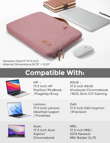 DOMISO 17 inch Laptop Sleeve Protective Case Cover Compatible with 17-17.3 inch HP Dell ASUS Lenovo Chromebook,Waterproof Computer Cases Bag with Handle,Pink - color: Pink, size: 17 - 17.3 inch