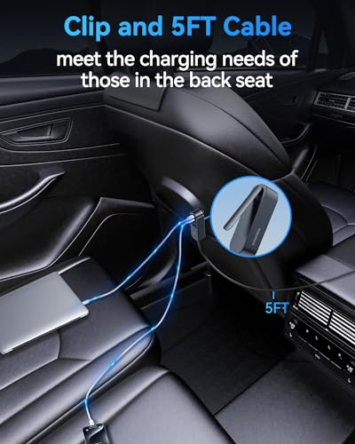 Rocoren 105W 6‑Port PD USB‑C Car Charger with 5FT Cable, Travel Essentials | Cigarette Lighter Adapter Powers Multiple Devices At Once, Car Accessory For Road Trips And Compatible With IPhone 17/16