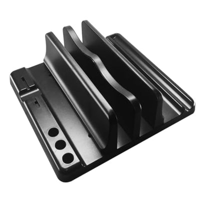 ABOOFAN Vertical Laptop Stand and Book Organizer for Desk, Dual Slot Black Desktop Holder, Space-Saving Document and Cookbook Rack for Office and Home Use