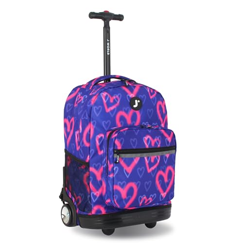 J World Sunrise Kids Rolling Backpack with Wheels for Girls Boys, Roller Bookbag for School, 18 x 13 x 9 Inches, Heart Spray - color: Heart Spray