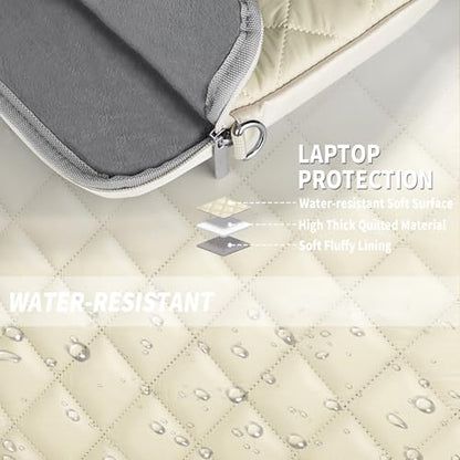 Puffy Quilted Laptop Sleeve with a Removable Shoulder Strap Compatible with MacBook Air 13 inch M2 A2681 M1 A2337 A2179 A1932 2023-2018/Pro 13 M2 M1 A2338 A2251 A2289 A2159 A1989 A1706 A1708 - color: Sleeve - Beige, size: 13 inch
