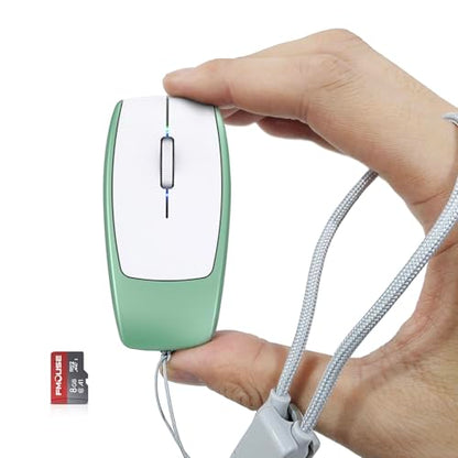 FMOUSE Ultra-Compact 2-in-1 Wireless Bluetooth Mouse & TF Card Reader - Includes 8GB TF Card, 3.07×1.49×0.87in / 30g, USB-C Rechargeable, for MacBook iPad Laptop Chromebook, Travel Business, Green - color: Green / With 8GB TF Card