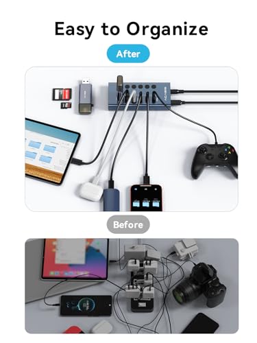 Powered USB 3.2 Hub, ACASIS 6 Ports USB 3.2 Hub(3 USB-A 3.2 Ports + 3 USB-C 3.2 Ports), Aluminum USB Hub Powered with 48W Power Adapter, USB Hub for PC/Laptop, Computer, Flash Drive, Printer, Camera - size: 6 Ports
