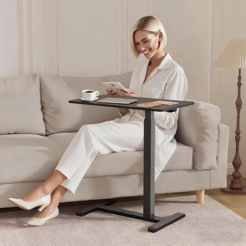 GallopFun Mobile Standing Desk with Wheels,Pneumatic Laptop Desk Height Adjustable,Rolling Teacher Overbed Bedside Table for Home,Office,Classroom,Black - color: Black