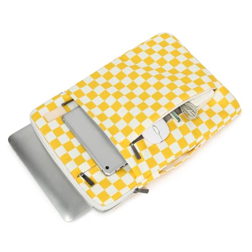 360 Degree Protective Laptop Sleeve with Multi-Pockets (Yellow Checkered, 14 inch-14.4 inch) - color: Yellow Checkered, size: 14 inch-14.4 inch