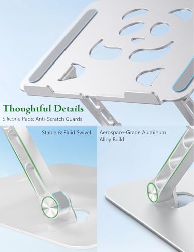 Stable Laptop Stand for Desk Fit for 10"-16.3" Laptops, Silver | Foldable Aluminum Riser Creates an Ergonomic Workspace with Cute Panda Cooling Vent, Fits MacBook Air/Pro, Dell and Lenovo - color: Silver