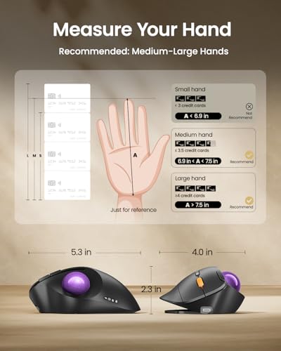 ProtoArc EM02 Wireless Trackball Mouse, Ergonomic Thumb Ball, Purple | 0/15° Adjustable Angle for Different Wrist Positions, Connect 3 Devices Via Bluetooth/2.4G USB-A, Rechargeable Battery - color: Purple