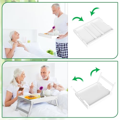 Bed Tray Table with Handles Folding Legs Bamboo Breakfast Food Tray with Media Slot for Platters,Laptop Desk,Snack,TV Tray Kitchen Serving Tray | FSC-certified bamboo bed tray with phone/tablet slot, folding legs, handles and raised edges for meals, lapto