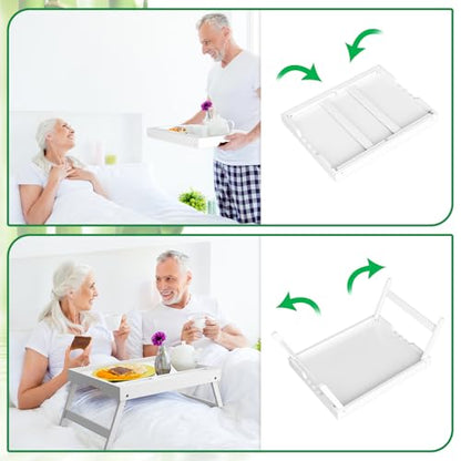 Bed Tray Table with Handles Folding Legs Bamboo Breakfast Food Tray with Media Slot for Platters,Laptop Desk,Snack,TV Tray Kitchen Serving Tray | FSC-certified bamboo bed tray with phone/tablet slot, folding legs, handles and raised edges for meals, lapto