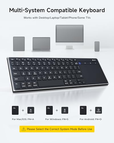 CZUR K5S Bluetooth Keyboard with Touchpad, Wireless & Wired, Rechargeable | Meadia Control, HTPC for PC-connected TV, Portable Keyboard for PC/Laptop/Tablet/Phone, for Windows/Mac/Android/iOS