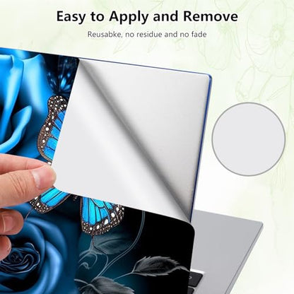 Laptop Skin Sticker Decal, Universal Reusable Vinyl Laptop Cover for 12" 13" 13.3" 14" 15" 15.4" 15.6" Notebook PC, Reusable Waterproof Scratch-Resistant with 2 Wrist Pads,Blue Rose Butterfly - color: Blue Rose Butterfly