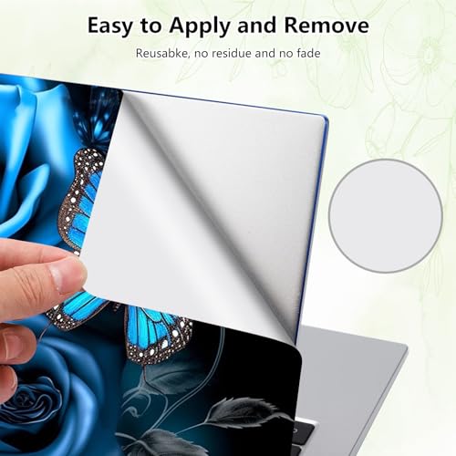 Laptop Skin Sticker Decal, Universal Reusable Vinyl Laptop Cover for 12" 13" 13.3" 14" 15" 15.4" 15.6" Notebook PC, Reusable Waterproof Scratch-Resistant with 2 Wrist Pads,Blue Rose Butterfly - color: Blue Rose Butterfly