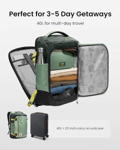 tomtoc Travel Backpack, TSA Friendly Flight Approved Carry-on Luggage Hand Water-resistant Lightweight Business Rucksack - color: Moss Green, size: 28L