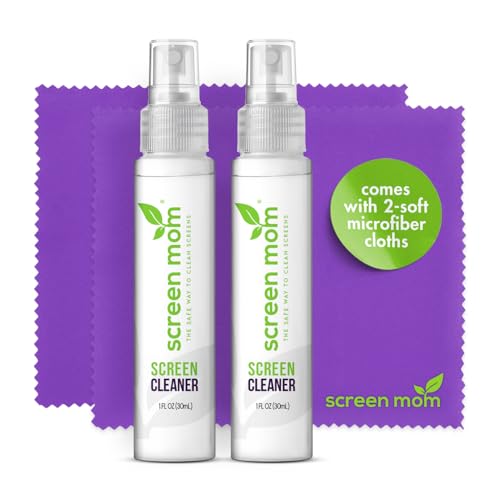 Screen Cleaner Spray 2 Pack-2x1oz for TV, Car, Laptop & Computer | Streak-Free Cleaning, Glass & OLED Safe, Alcohol & Ammonia Free, Includes 2-Microfiber Cloths, Removes Fingerprints & Smudges - size: 1oz Pack of 2