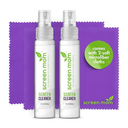 Screen Cleaner Spray 2 Pack-2x1oz for TV, Car, Laptop & Computer | Streak-Free Cleaning, Glass & OLED Safe, Alcohol & Ammonia Free, Includes 2-Microfiber Cloths, Removes Fingerprints & Smudges - size: 1oz Pack of 2
