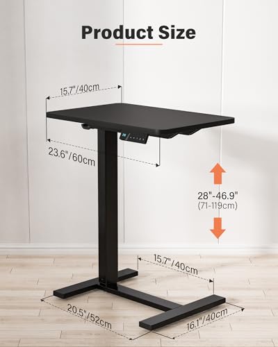 FiCiHi Electric Overbed Table, Adjustable Height Bedside Desk with Hidden Wheels, Rolling Sit-Stand Laptop Table for Bed, Couch, Sofa, Home Office & Hospital Use, (24" x 16", Black) - color: Black, size: 24 x 16"