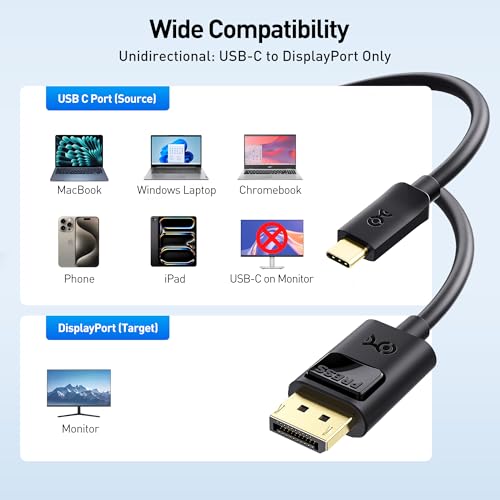 Cable Matters Unidirectional USB C to DisplayPort 1.4 Cable, 6ft | 8K@60Hz / 4K@240Hz, Not for Portable USB C Monitors, Thunderbolt 4 to DisplayPort Cable - size: 6 ft, style: 1-Pack