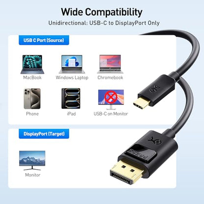 Cable Matters Unidirectional USB C to DisplayPort 1.4 Cable, 10ft | 8K@60Hz / 4K@240Hz, Not for Portable USB C Monitors, Thunderbolt 4 to DisplayPort Cable - size: 10 ft, style: 1-Pack