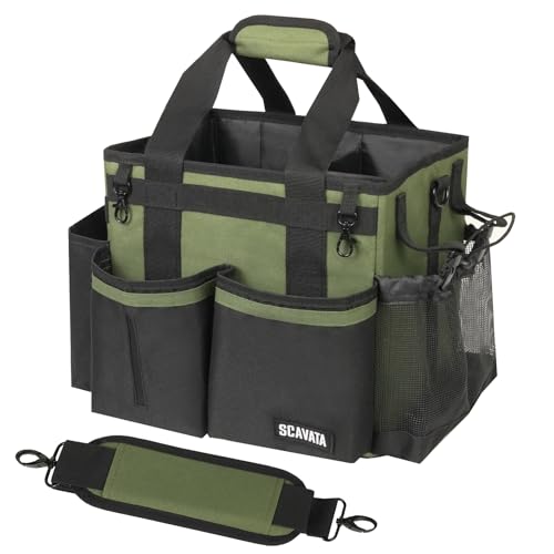 SCAVATA Compact Wearable Cleaning Caddy with Handle & Shoulder Straps | Small Cleaning Supplies Organizer, Under Sink & Car Cleaning Tools Storage Bag for Housekeepers Cleaners, Armygreen - color: Armygreen