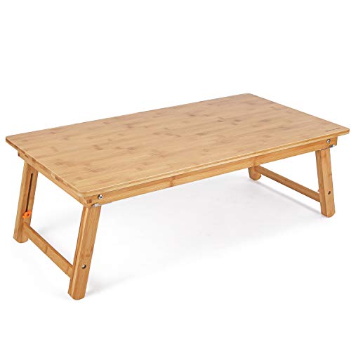 Large Size Floor Desk Nnewvante Floor Table Tray with Folding Legs Adjustable Low Coffee Table for Breakfast Serving Tray Gaming Writing 33.5x17.7in - color: Bamboo, size: 33.5 inch