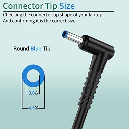 Replacement for HP Laptop Computer Charger, 45W Smart Blue Tip AC Adapter for Pavilion Stream, 7.5ft Power Cord (19.5V 2.31A, 4.5mm Connector)