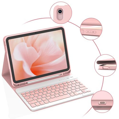 KBCASE for iPad Air 11 inch (M4/M3/M2) Case with Keyboard, Light Pink | Keyboard Case for iPad Air 5th/Air 4th/Pro 11 2018, Detachable Wireless Keyboard, Pencil Holder - color: Light Pink