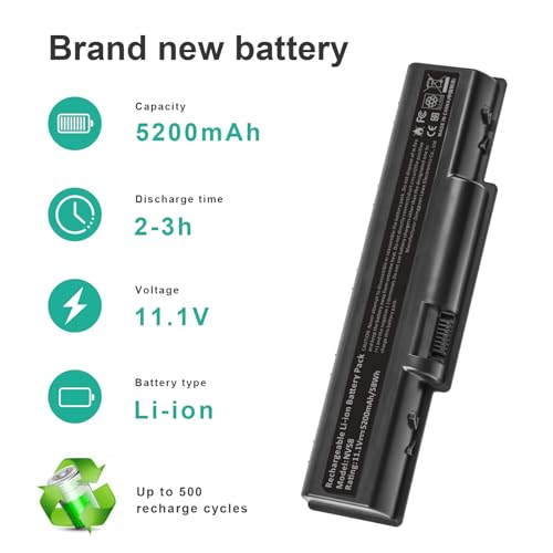 TREE.NB Laptop Battery for Gateway NV52 NV53 NV54, AS09A31 AS09A61 AS09A51 AS09A41 AS09A71 AS09A75 Aspire 5532 5732Z eMachines E725 E525 E627 [6 Cells/5200mAh/58wh] - size: 6 Cell