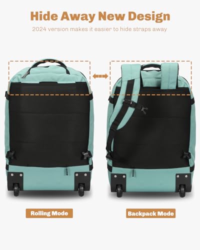 Hynes Eagle Rolling Backpack 42L Backpack with Wheels Airline Approved Carry on Luggage Laptop Travel Suitcase Bag for Women Men Mint Green - color: Mint Green