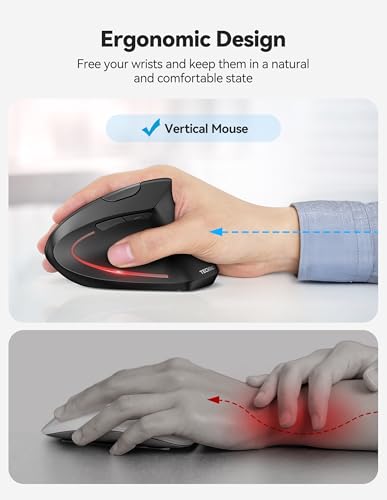 TECKNET Ergonomic Mouse with Jiggler, Bluetooth Wireless Vertical Mouse, 4800DPI Rechargeable Carpal Tunnel Mouse, Undetectable Random Movement Keeps Computers Awake for PC, Laptop, Mackbook - color: Dark Grey