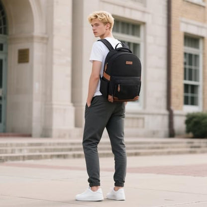 RealCool 15.6-17.3" Laptop Backpack, 31L Water Resistant Travel Bag | Independent frame opening, lightweight ,multi-compartments, ergonomic padded straps, luggage belt, for School,Business Trip - color: Black