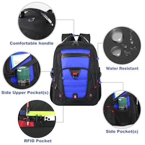 Extra Large Backpack, Travel Laptop Bag for Men, Long-Term Durability Anti-Theft College Backpack, Water Resistant TSA-Approved 17.3 Inch Rucksack Bag, Heavy Duty Business Weekender Bag, Blue - color: Blue, size: 17.3 Inch (20''x15''x10'')
