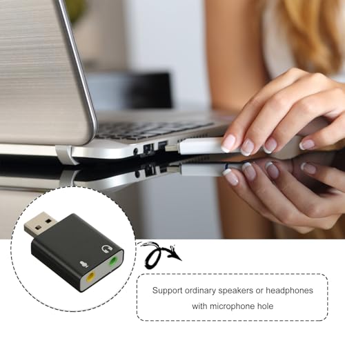 External USB 7.1 Audio Sound Card Aluminum Drive-Free Adapter for PC Laptop Live Streaming with Headphone and Microphone Jack, Black, Compatible with Multiple Operating Systems