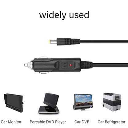 PNGKNYOCN12V DC Car Charger - Auto Power Supply with 18AWG Cable, DC 5.5mm x 2.5mm Cigarette Lighter Male Plug for Camera, CCTV, Car Refrigerator (4.9FT)