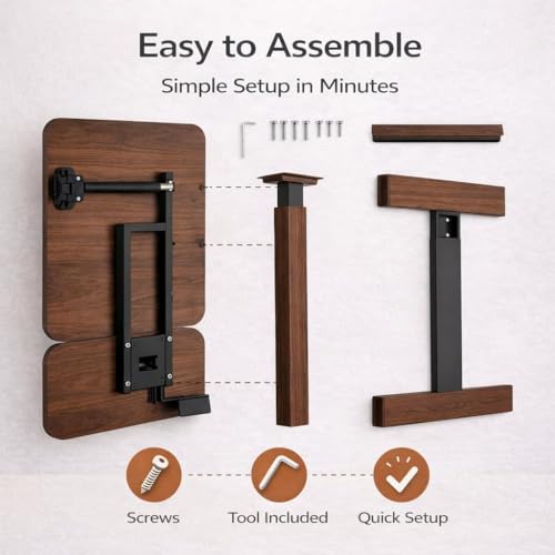 WSA Adjustable Standing Desk with Wheels Pneumatic Height Adjustable Rolling Laptop Desk Tiltable Mobile Computer Workstation Overbed Bedside Table for Home Office Sofa & Hospital Bed (Dark Walnut) - color: Dark Walnut