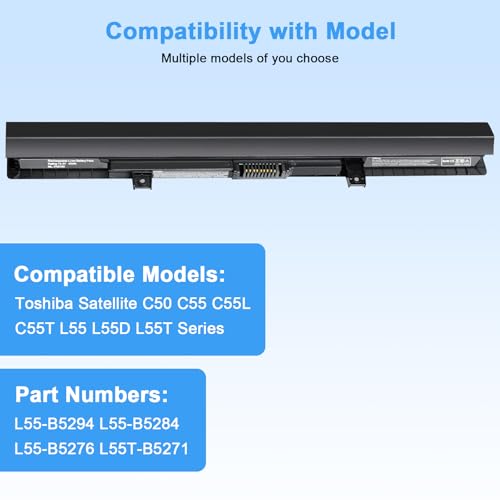 45Wh PA5185U-1BRS Laptop Battery Compatible with Toshiba Satellite C50 C55 C55D C55T S55 L55 L55T L55D C55-B5200 C55-B5270 C55D-B5310 C55-B5300 PA5184U-1BRS PA5195U-1BRS PA5186U-1BRS - color: PA5185U BATTERY